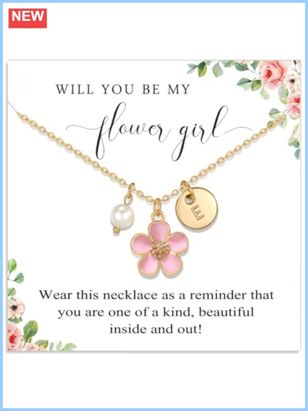 Personalized Initial A-Z Daisy Flower Necklace for Flower Girl Wedding Party